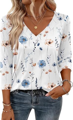 Zeagoo 3/4 Length Sleeve Womens Tops V Neck Shirt Dressy Casual Blouse Basic Tshirts 2026 Fashion Clothing S-2XL in Saudi Arabia