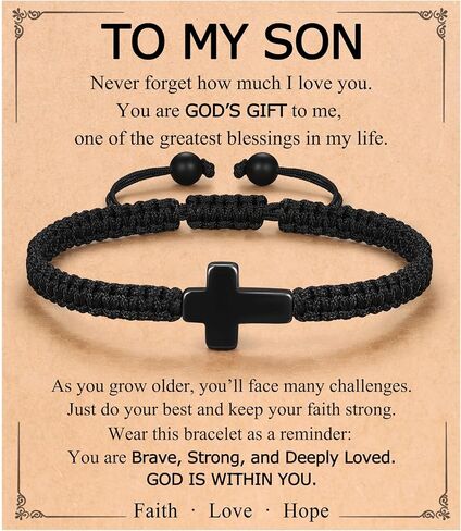 Son Cross Bracelet, Christian Faith Gifts from Mom & Dad for Boys Birthday Christmas Easter in Saudi Arabia