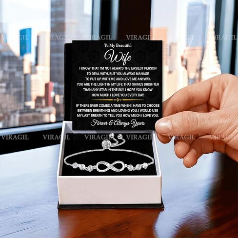 VIRAGIL To My Wife Infinity Heart Bracelet From Husband, Meaningful Bracelet Gift for Wife, Romantic Jewelry with Message Card, Valentine Birthday or Wedding Keepsake in Saudi Arabia