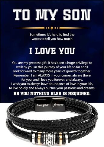 To My Son Bracelet, Stainless Steel Chain & Braided Leather Bracelet, nspirational Present for Son from Mom and Dad, Birthday Christmas Graduation Gifts for Teens. in Saudi Arabia