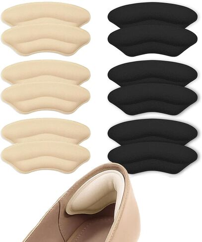 6 Pairs Heel Pads for Shoes, Memory Foam Heel Cushions to Prevent Blisters & Stop Slipping, Anti-Slip Heel Grips for High Heels & Dress Shoes, Black and Beige in Kuwait