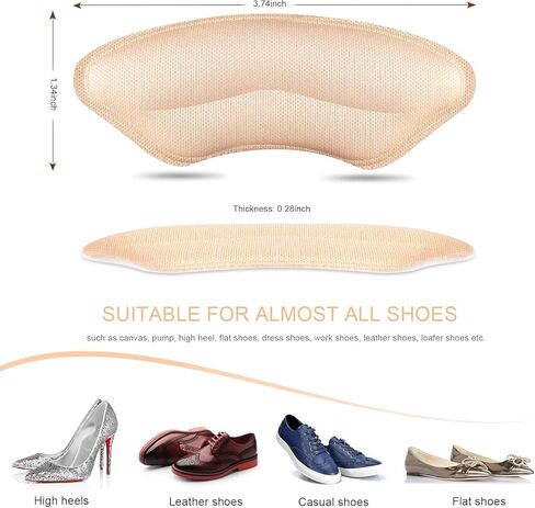 6 Pairs Heel Pads for Shoes, Memory Foam Heel Cushions to Prevent Blisters & Stop Slipping, Anti-Slip Heel Grips for High Heels & Dress Shoes, Black and Beige in Kuwait