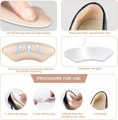 6 Pairs Heel Pads for Shoes, Memory Foam Heel Cushions to Prevent Blisters & Stop Slipping, Anti-Slip Heel Grips for High Heels & Dress Shoes, Black and Beige in Kuwait