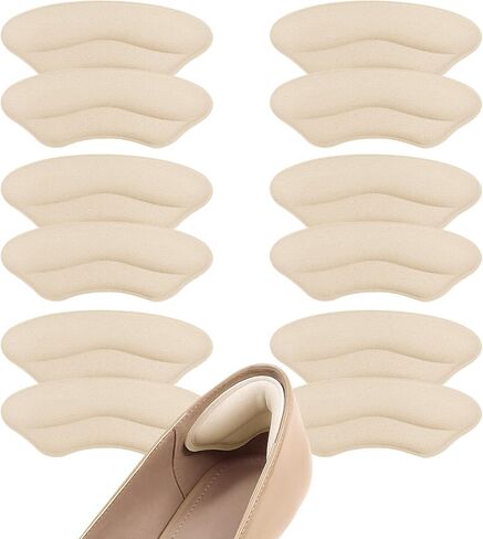 6 Pairs Heel Pads for Shoes, Memory Foam Heel Cushions to Prevent Blisters & Stop Slipping, Anti-Slip Heel Grips for High Heels & Dress Shoes, Black and Beige in Kuwait