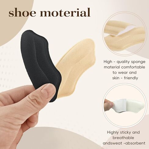 6 Pairs Heel Pads for Shoes, Memory Foam Heel Cushions to Prevent Blisters & Stop Slipping, Anti-Slip Heel Grips for High Heels & Dress Shoes, Black and Beige in Kuwait