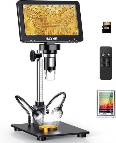7" LCD Digital Microscope, 1200X Magnification for Coin PCB Circuit Repair Soldering, 12MP Camera Sensor Coin Microscope，32GB TF Card，Wired Remote, 10 LED Light, Compatible with Windows/Mac OS in Saudi Arabia
