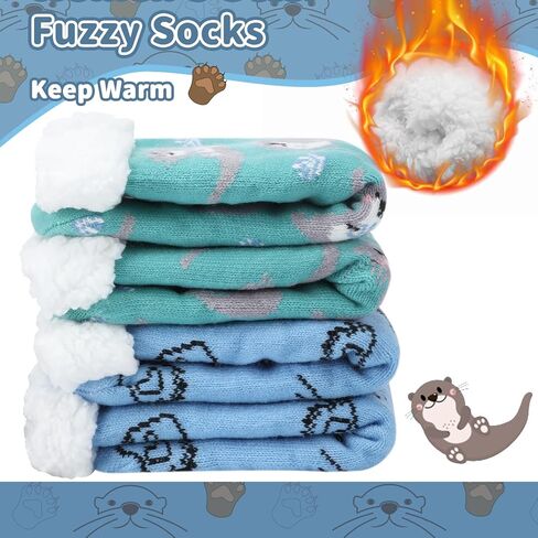 Shihanee 2 Pairs Women Funny Animal Fuzzy Slipper Socks Christmas Gift Winter Sherpa Plush Grip Socks with Thick Cozy Lined in Saudi Arabia