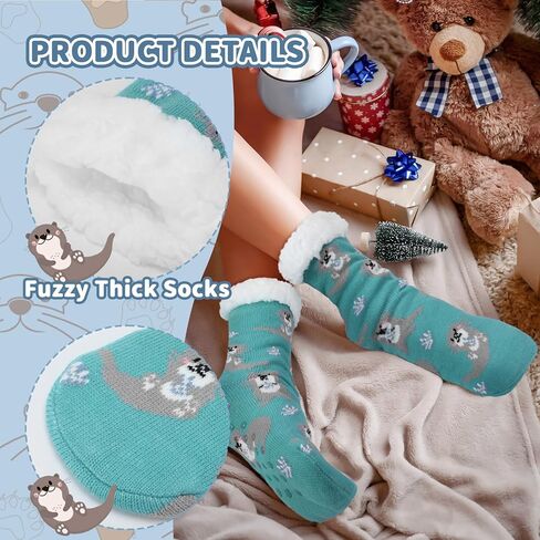 Shihanee 2 Pairs Women Funny Animal Fuzzy Slipper Socks Christmas Gift Winter Sherpa Plush Grip Socks with Thick Cozy Lined in Saudi Arabia