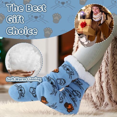 Shihanee 2 Pairs Women Funny Animal Fuzzy Slipper Socks Christmas Gift Winter Sherpa Plush Grip Socks with Thick Cozy Lined in Saudi Arabia