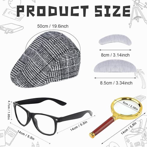 100 يوم من إكسسوارات الأزياء المدرسية للأولاد ملحقات الجد التنكرية مع قبعة ونظارات وعصا وربطة عنق وحمالات وعدسة مكبرة وحواجب وشارب in Kuwait