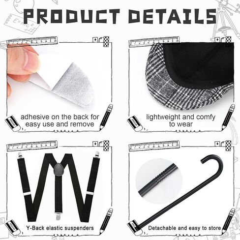 100 يوم من إكسسوارات الأزياء المدرسية للأولاد ملحقات الجد التنكرية مع قبعة ونظارات وعصا وربطة عنق وحمالات وعدسة مكبرة وحواجب وشارب in Kuwait