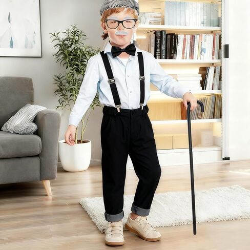 100 يوم من إكسسوارات الأزياء المدرسية للأولاد ملحقات الجد التنكرية مع قبعة ونظارات وعصا وربطة عنق وحمالات وعدسة مكبرة وحواجب وشارب in Kuwait