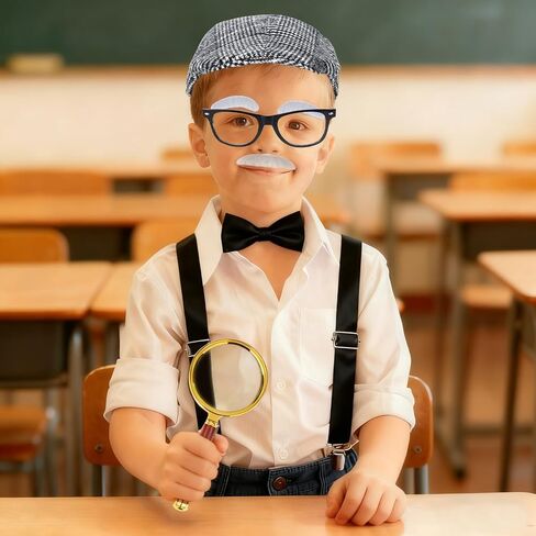 100 يوم من إكسسوارات الأزياء المدرسية للأولاد ملحقات الجد التنكرية مع قبعة ونظارات وعصا وربطة عنق وحمالات وعدسة مكبرة وحواجب وشارب in Kuwait