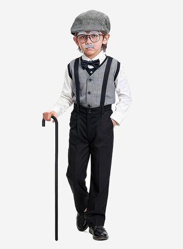 100 يوم من إكسسوارات الأزياء المدرسية للأولاد ملحقات الجد التنكرية مع قبعة ونظارات وعصا وربطة عنق وحمالات وعدسة مكبرة وحواجب وشارب in Kuwait