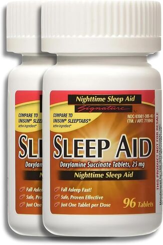 Sleep Aid 25 mg Doxylamine Succinate | Nighttime Sleep Support | 96 Tablets | Fall Asleep Fast & Stay Asleep | Pack of 2 in Saudi Arabia