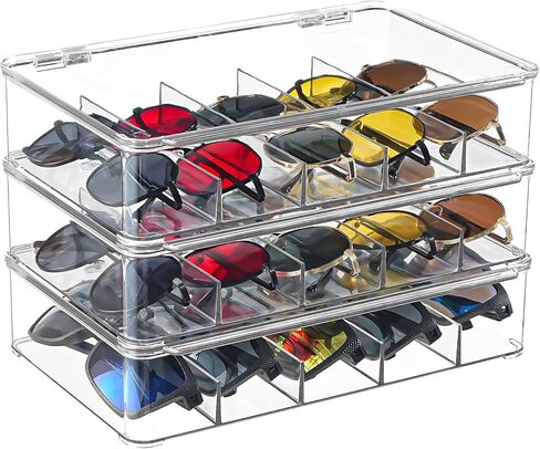 Sunglasses Organizer for Women Men - Clear Plastic Stackable Eyeglass Case Storage Organizer for Multiple Glasses in Saudi Arabia