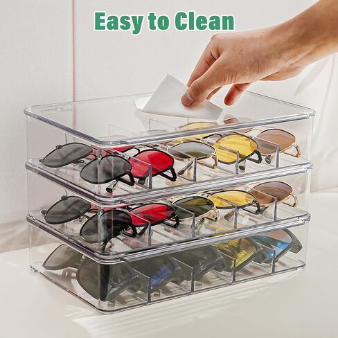 Sunglasses Organizer for Women Men - Clear Plastic Stackable Eyeglass Case Storage Organizer for Multiple Glasses in Saudi Arabia