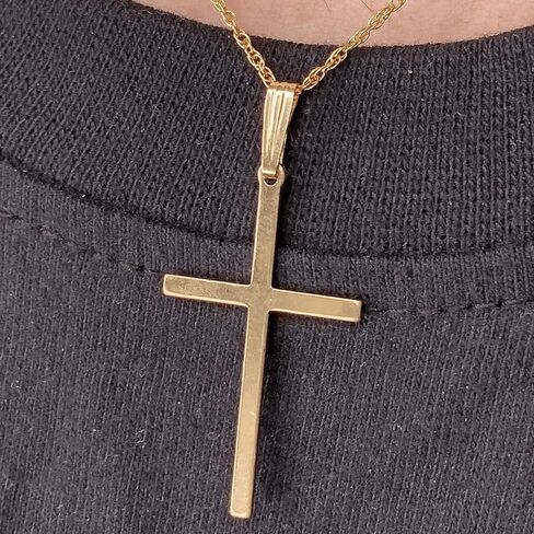 Cross Crucifix Religious Pendant, 1/20 14K Yellow Gold, 1.33 Inch Length, Solid Metal, Unisex, Made in USA in Saudi Arabia