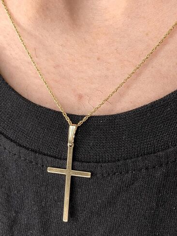 Cross Crucifix Religious Pendant, 1/20 14K Yellow Gold, 1.33 Inch Length, Solid Metal, Unisex, Made in USA in Saudi Arabia