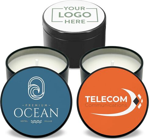 Custom Candles, Personalized Candles - 10 Quantity - $2.95 Each - Bulk Candles Promotional Product/Bulk with Your Logo/Customized (Set of 10) (Black Tin), 9512000-CORP in Saudi Arabia