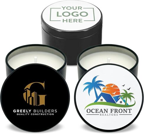 Custom Candles, Personalized Candles - 10 Quantity - $2.95 Each - Bulk Candles Promotional Product/Bulk with Your Logo/Customized (Set of 10) (Black Tin), 9512000-CORP in Saudi Arabia