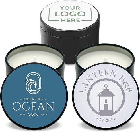 Custom Candles, Personalized Candles - 10 Quantity - $2.95 Each - Bulk Candles Promotional Product/Bulk with Your Logo/Customized (Set of 10) (Black Tin), 9512000-CORP in Saudi Arabia