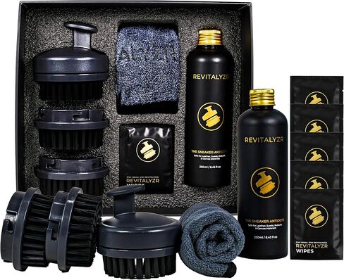 Ultimate Shoe Cleaning Kit – 250ml Non-Toxic Shoe Cleaner with 3 Brushes with Handle, 5 Wipes & Microfiber Cloth – Leather, Suede, Canvas, Mesh & Boots Shoe Care Kit in Saudi Arabia
