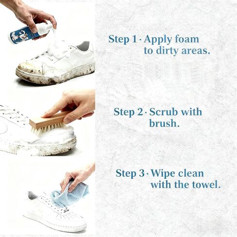 Shoe Cleaner Kit - No Water Sneaker Cleaner for Shoes, 3-in-1 Brush + Foam + Towel, Travel Shoe Cleaning Kit, Shoe Cleaner for Tennis Shoes, Running, Golf, PU, Nubuck, Sole in Saudi Arabia
