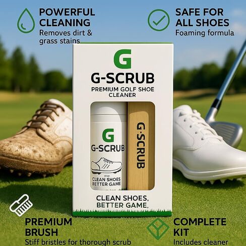 G-SCRUB Shoe Cleaner Kit – Premium Golf Foaming Solution & Brush – Removes Dirt & Grass Stains – Safe on Leather, Mesh & Synthetic – Made in USA in Saudi Arabia
