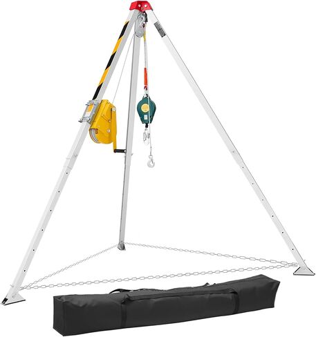 VEVOR Confined Space Tripod Kit, 2600 lbs Winch, Confined Space Tripod 8' Legs and 98' Cable, Confined Space Rescue Tripod 32.8' Fall Protection, Harness, Blower, Gas detector in Kuwait