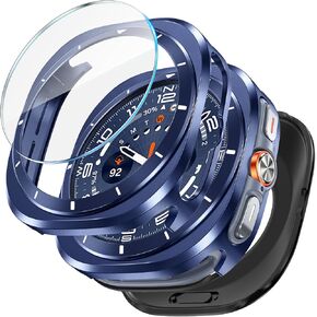 حافظة معدنية 3 في 1 من LETOID لساعة سامسونج جالاكسي الترا واقي شاشة 47 ملم، وجه ممتص للصدمات من الفولاذ المقاوم للصدأ، غطاء خلفي صلب من البولي كربونات وفيلم زجاجي مقوى 9H لساعة جالاكسي 7 الترا - أسود in Kuwait