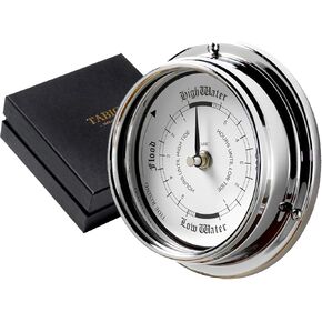 ساعة برستيج تايد من الكروم مع قرص أسود نفاث، ساعة حائط مد بحري تقليدية، ساعة بحرية بطابع المحيط لعشاق الشاطئ - مطلية بالكروم الثقيل، مصنوعة يدويًا في إنجلترا in Kuwait