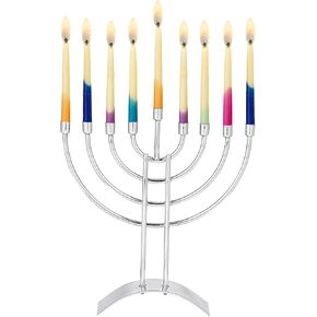 Steel Menorah by Rite Lite | Modern & Luxurious Shiny Silver Finish Menora Hanukkah Gifts Jewish Holiday Party Favors Chanukah Candle Holder Festival of Lights Accessories Decorations 8.6" H in Kuwait