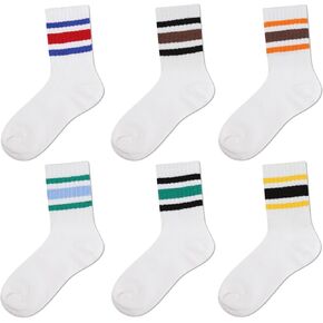 Kids Socks for Girls Boys: Retro Striped Cotton Crew Socks for School 5-12 Years Old 6 Pack in Saudi Arabia