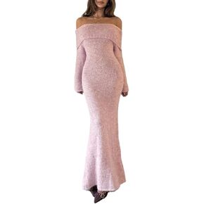 Sleeve Knit Sweater Long Dress Round Neck Women's Fall Winter Fashion Casual Dress in Saudi Arabia