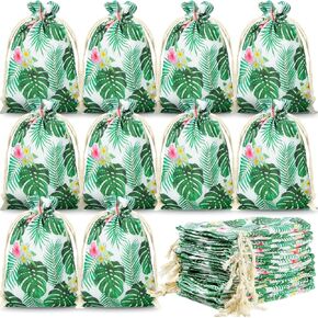 Saintrygo 20 Pcs Tropical Gift goodie Bags Hawaii Luau Party Favor Drawstring Palm Leaf Candy Bags(6 x 8 Inch) in Kuwait