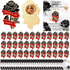 130 Pcs Funeral Favors for Guest Memorial Rose Pin Rose Enamel Lapel Pins with Memorial Cards Celebration of Life Gifts in Kuwait