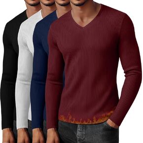 Neer 4 Pack Men's Thermal Cotton Long Sleeve Shirts Ribbed V Neck Tops Fall Winter Stretchy Slim Undershirt Base Layer in Saudi Arabia