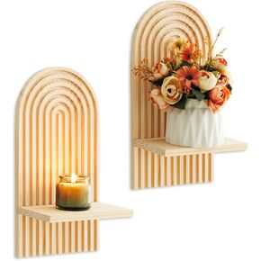 Boho Wall Candle Sconces Set of 2, Rustic Farmhouse Wooden Wall Mount Candle Holders for Bedroom Living Room Bathroom Modern Farmhouse Home Decorations in Saudi Arabia