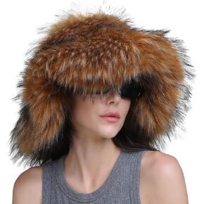 YEKEYI Women's Fuzzy Wide Brim Faux Fur Bucket Hat Winter Warmer Fisherman Cap Party Hat Faux Fur Hat in Kuwait