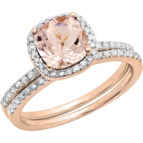 Dazzlingrock Collection 10K Solid Gold Cushion Cut Morganite & Round Cut White Diamond Womens Bridal Halo Engagement Ring Set in Saudi Arabia