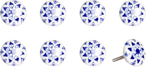 HomeRoots 544409 Blue & White Ceramic & Metal Drawer Pull Knobs - Set of 8 in Saudi Arabia