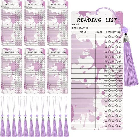 12 PCS Library Card Bookmarks, Reading List Tracker, Book Club Bookmark with 12PCS Pink Tassels, Reading Page Log Book Marker for Book Club Reader Student Teacher Back to School Accessories Supplies in Saudi Arabia
