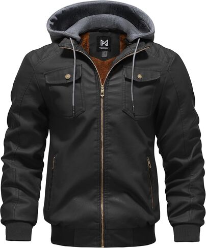 GGleaf Men's Faux Leather Jacket Waterproof Motorcycle Bomber Jacket Vintage PU Moto Biker Coat in Saudi Arabia