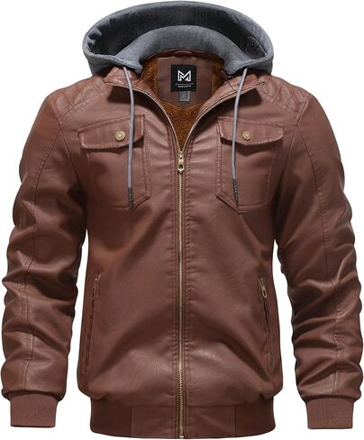 GGleaf Men's Faux Leather Jacket Waterproof Motorcycle Bomber Jacket Vintage PU Moto Biker Coat in Saudi Arabia