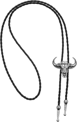 Bolo Tie for Men Rodeo Cowboy Leather Necktie Western Necklace Silver Bolo Necktie Cow Skull Cowboy Tie Halloween Costume Accessories Christmas Gift Men Women in Saudi Arabia
