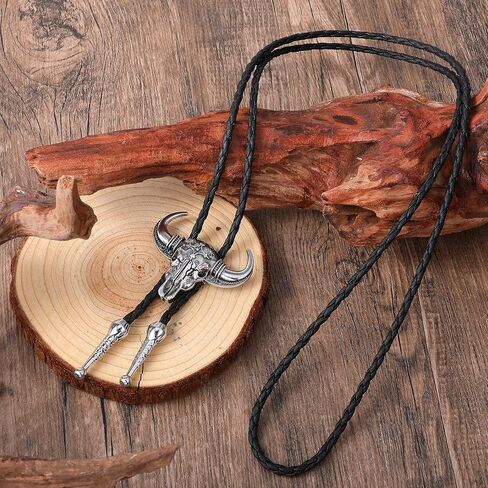 Bolo Tie for Men Rodeo Cowboy Leather Necktie Western Necklace Silver Bolo Necktie Cow Skull Cowboy Tie Halloween Costume Accessories Christmas Gift Men Women in Saudi Arabia