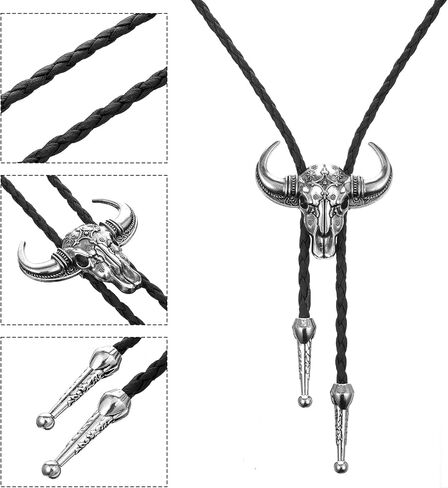 Bolo Tie for Men Rodeo Cowboy Leather Necktie Western Necklace Silver Bolo Necktie Cow Skull Cowboy Tie Halloween Costume Accessories Christmas Gift Men Women in Saudi Arabia