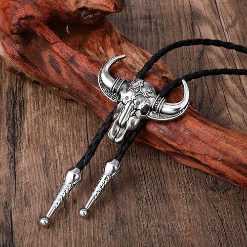 Bolo Tie for Men Rodeo Cowboy Leather Necktie Western Necklace Silver Bolo Necktie Cow Skull Cowboy Tie Halloween Costume Accessories Christmas Gift Men Women in Saudi Arabia