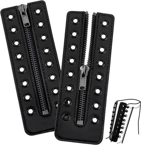 PH PandaHall Metallic Leather Boot Zipper Inserts, Tieless Shoe Laces Eyelets Zipper Lace-in Boot Lace for Men Women Repair in Saudi Arabia